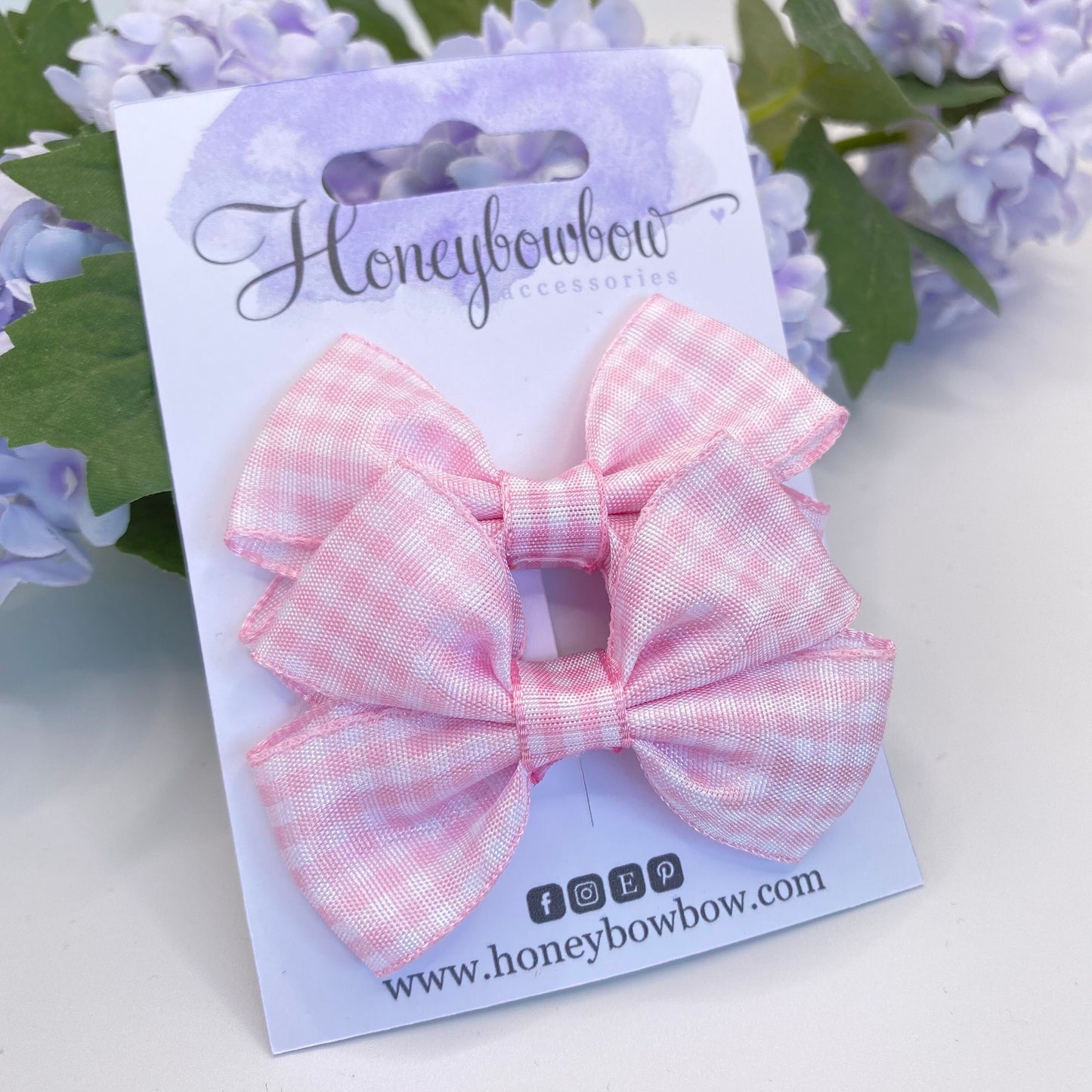 2.5 inch Light pink gingham tux bows
