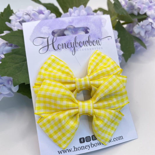 2.5 inch yellow gingham tux bows