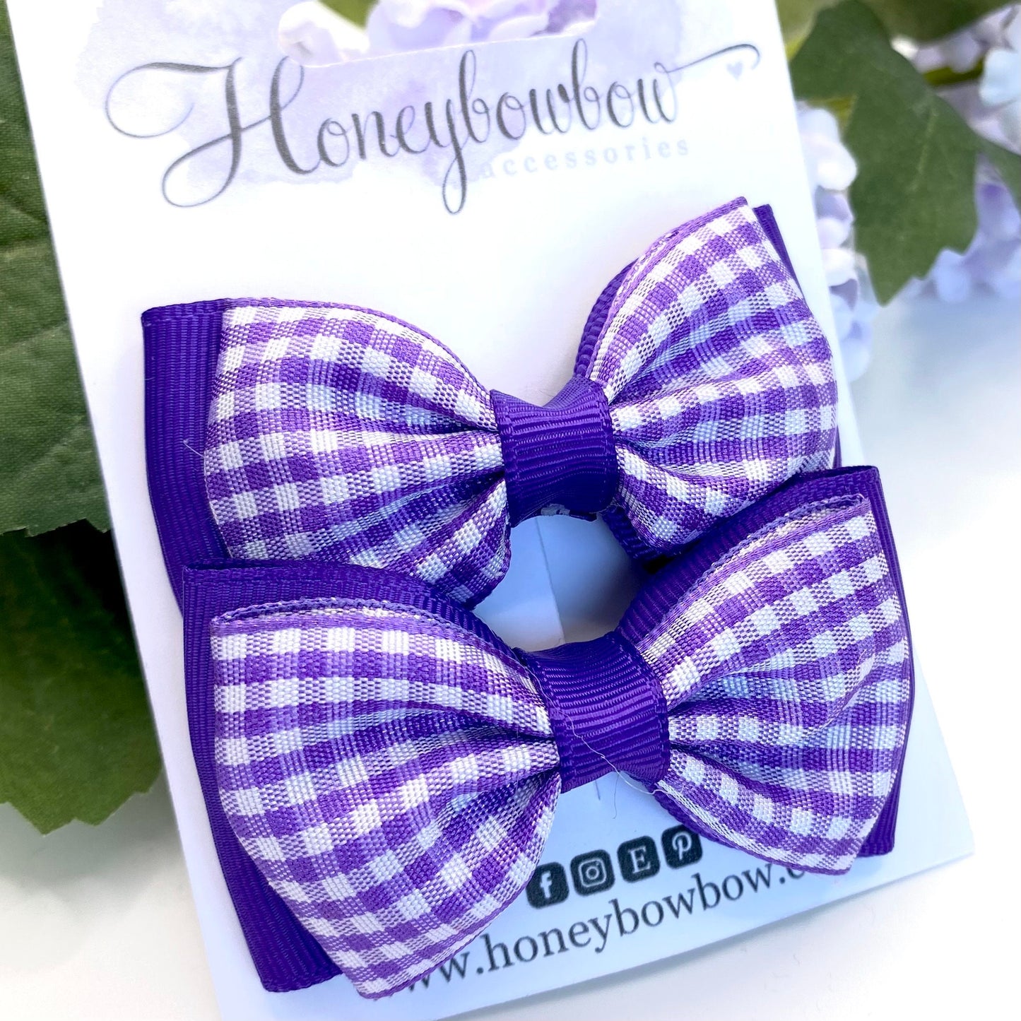3 inch Purple gingham double classic bows