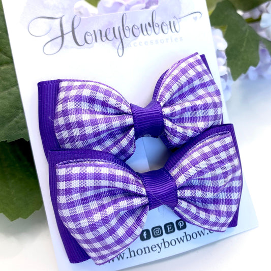 3 inch Purple gingham double classic bows