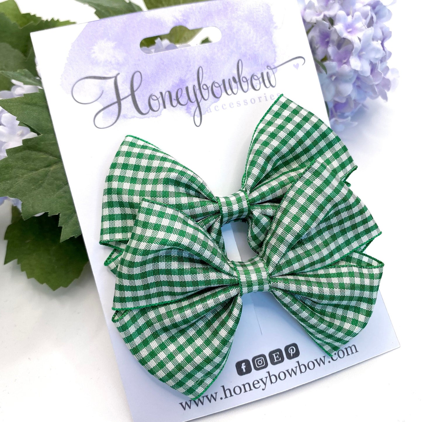 3.5 inch Green gingham tux bows
