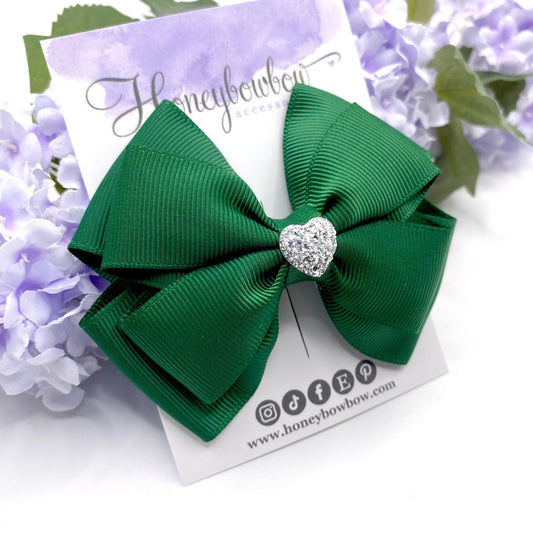 3.5 inch forest green double tux bow