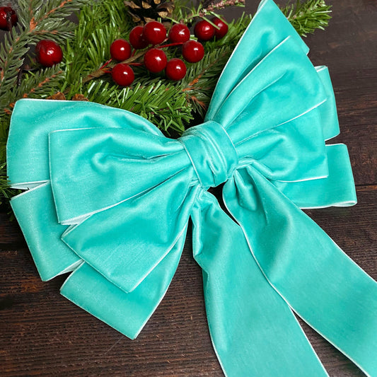 9 inch Aqua velvet topper bow