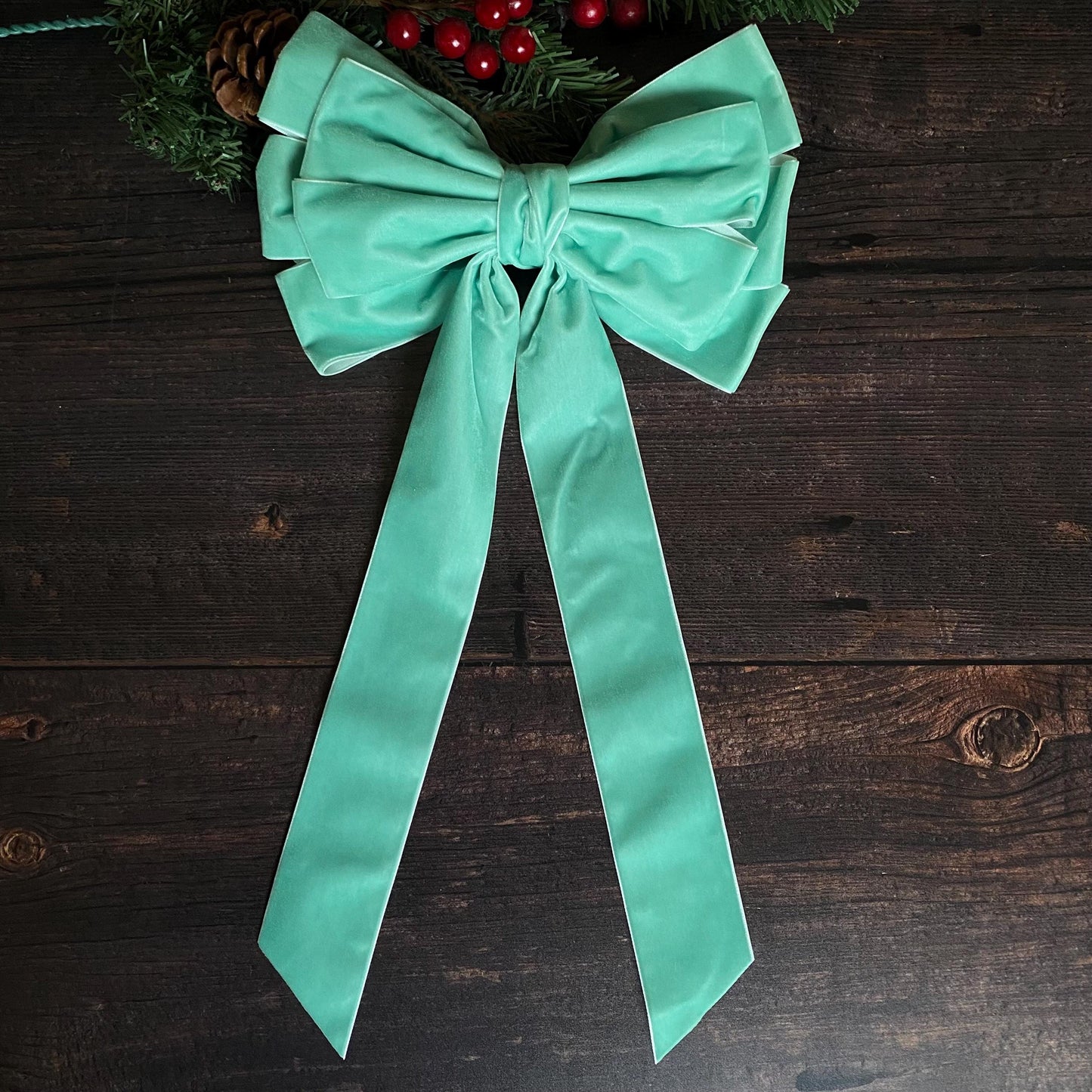 9 inch Pastel green velvet topper bow