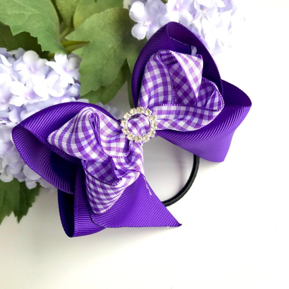 4.75 inch Purple gingham double bowtique bow