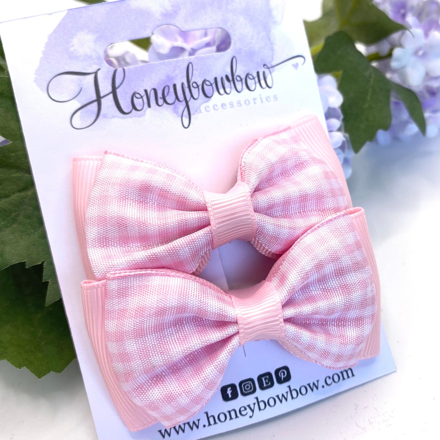 3 inch Light pink gingham double classic  bows