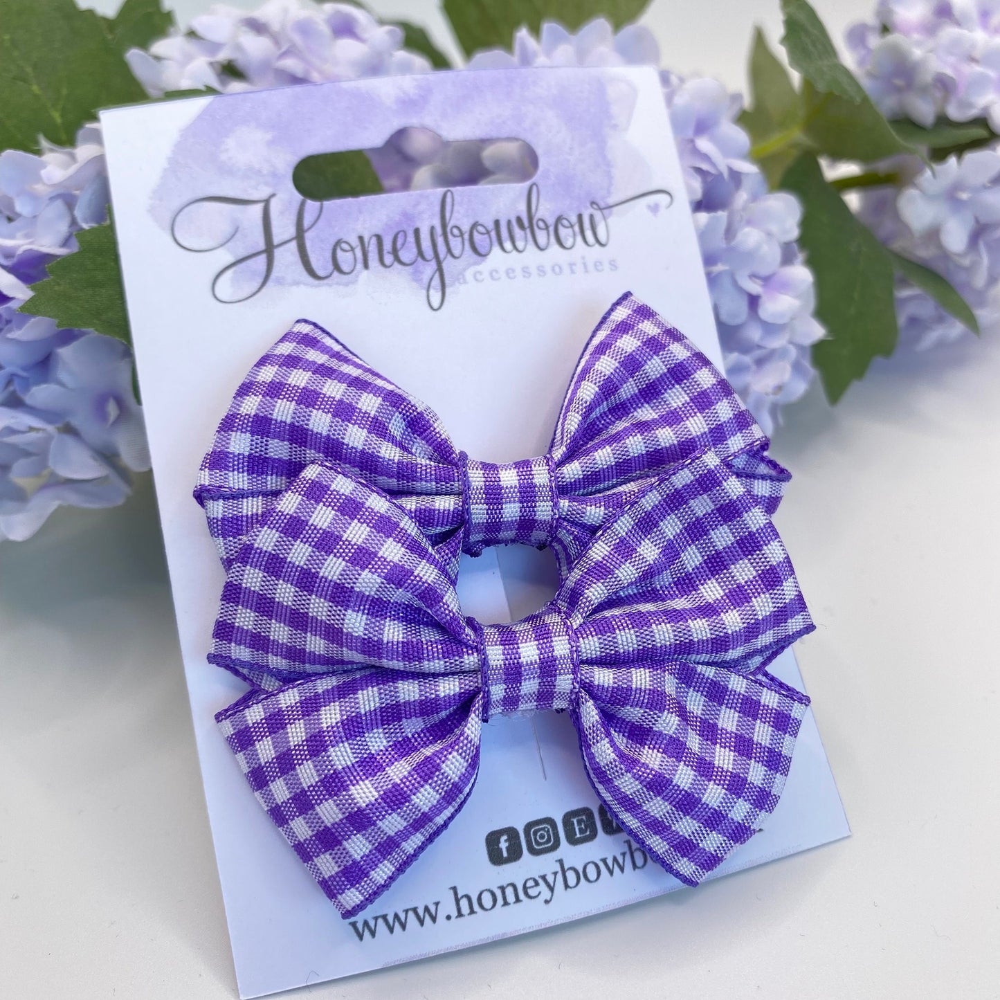 2.5 inch purple gingham tux hair bows