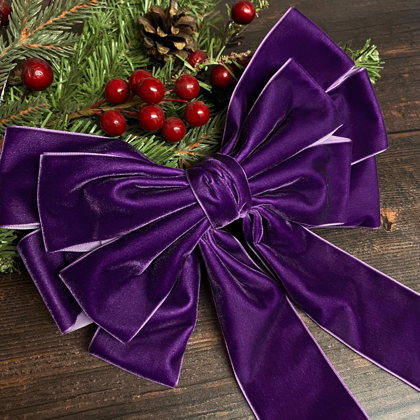 9 inch purple plum velvet topper bow