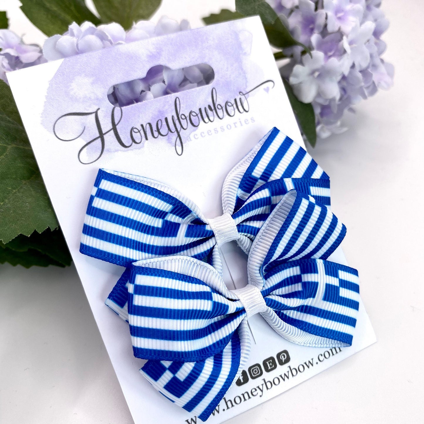 2.75 inch Greece flag hair bows
