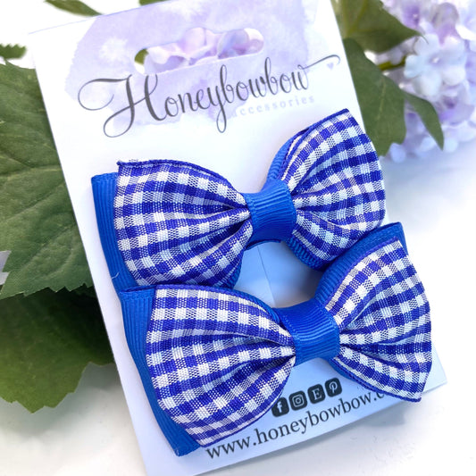 3 inch Royal blue gingham double classic bows