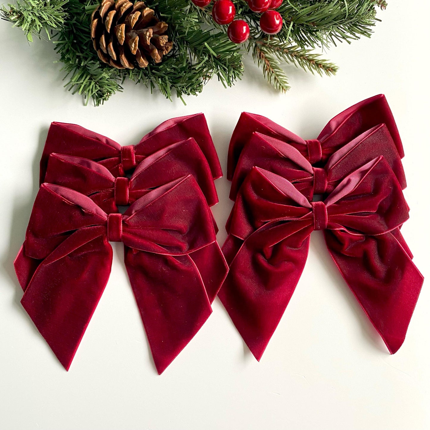 6 pack Scarlet Velvet bows 5.5 inch