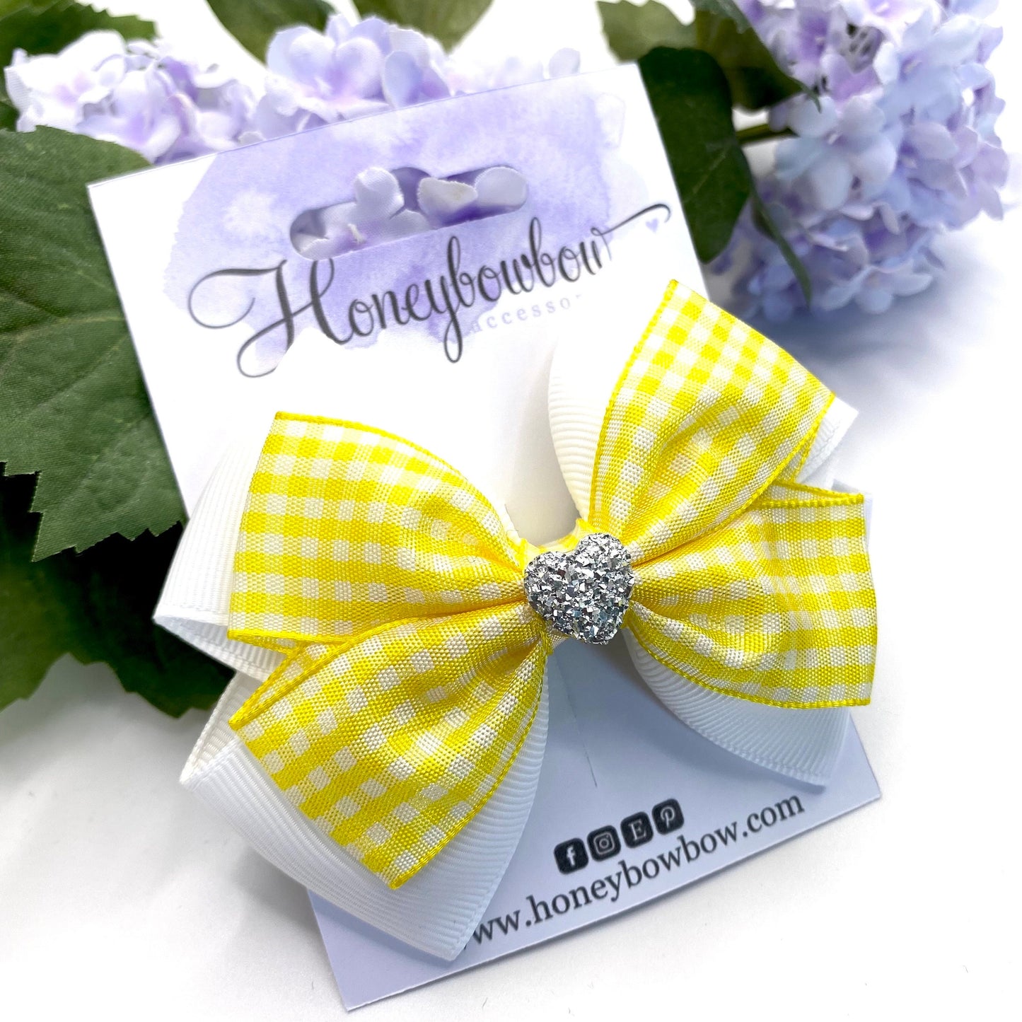 3.5 inch Yellow gingham double tux bow