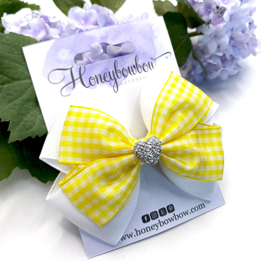 3.5 inch Yellow gingham double tux bow