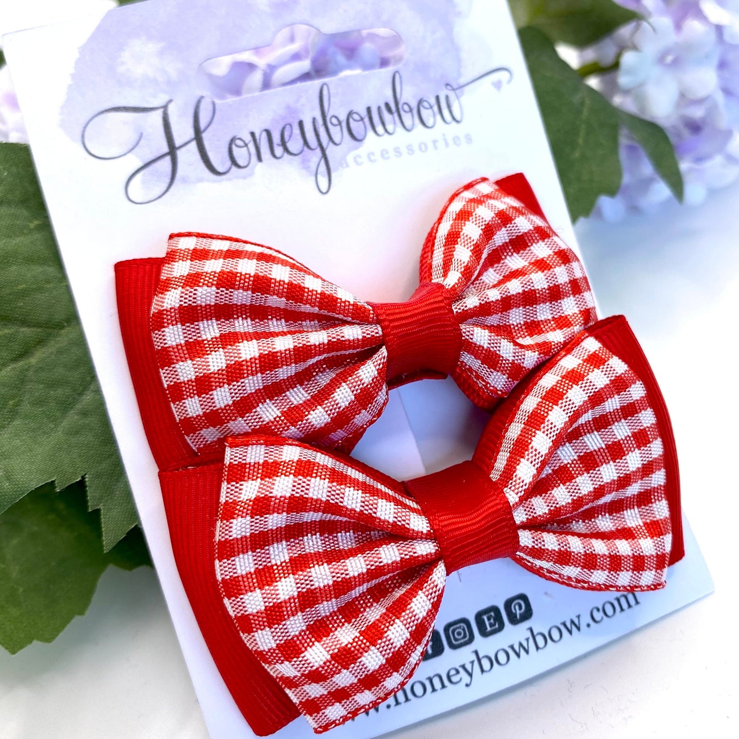3 inch red gingham double classic bows