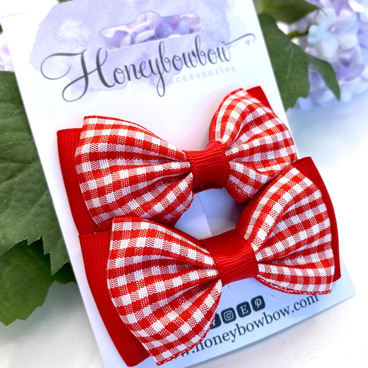 3 inch red gingham double classic bows