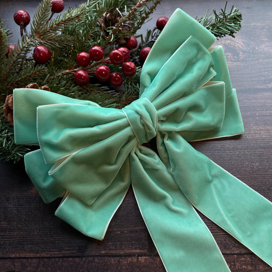 9 inch Pastel green velvet topper bow